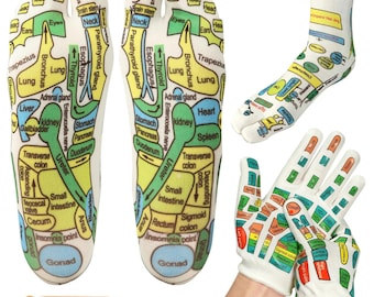 Reflexology Socks and Gloves Set Acupressure Foot Massage Kit with Tools DIY Relaxation Self Care Gift