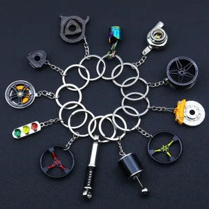 Car Parts Keychain – Turbo, Brake Disc & Gear Design for Auto Lovers