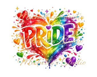 Corazón Arcoíris del Orgullo PNG / Gráfico de sublimación LGBTQ en acuarela (Descarga digital)