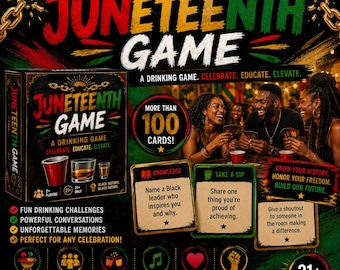Paquete de juegos para beber de Juneteenth / Tarjetas de conversación sobre la cultura afroamericana (solo para mayores de 21 años)