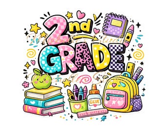 2nd grade png, second grade Back to School PNG, Retro School Sublimation Design, First Day of School Shirt PNG, Teacher PNG Download