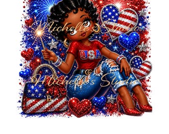 PNG de niña negra patriota, diseño de sublimación del 4 de julio, gráfico del Día de la Independencia Afroamericana