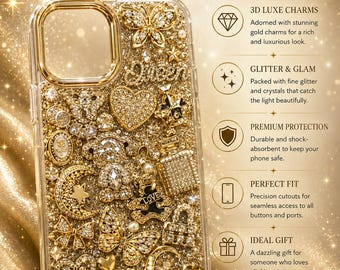 Funda para iPhone Golden Queen / Funda de lujo con diamantes de imitación y brillo