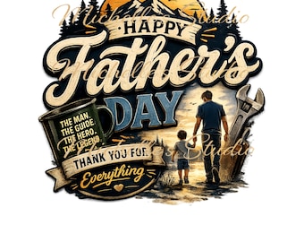 Padre e hijo paseando al atardecer PNG / Diseño de agradecimiento por el Día del Padre (Descarga digital)