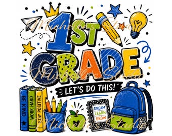 1st Grade PNG, First Grade Boy Back to School png, First Day of School Shirt Design, Retro School Sublimation PNG, DTF Transfer