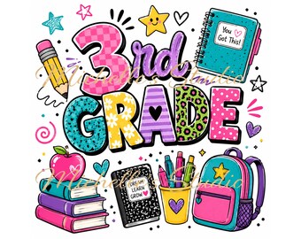 3rd Grade PNG, Third Grade Back to School png, Retro School Sublimation Design, First Day of School Shirt PNG, Teacher PNG Download