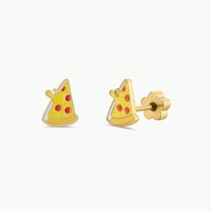 Pizza Enamel Flat Back Kids Earrings, 18K Gold-Plated, Hypoallergenic Kids Earring
