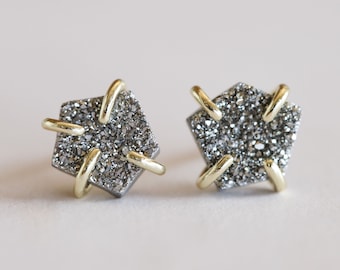Druzy Prong - Silver - JaxKelly 18K Gold-plated Jewelry - Hypoallergenic Stud Earrings