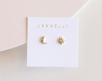 Sun & Moon Studs - JaxKelly 18K Gold-plated Jewelry - Hypoallergenic Earrings