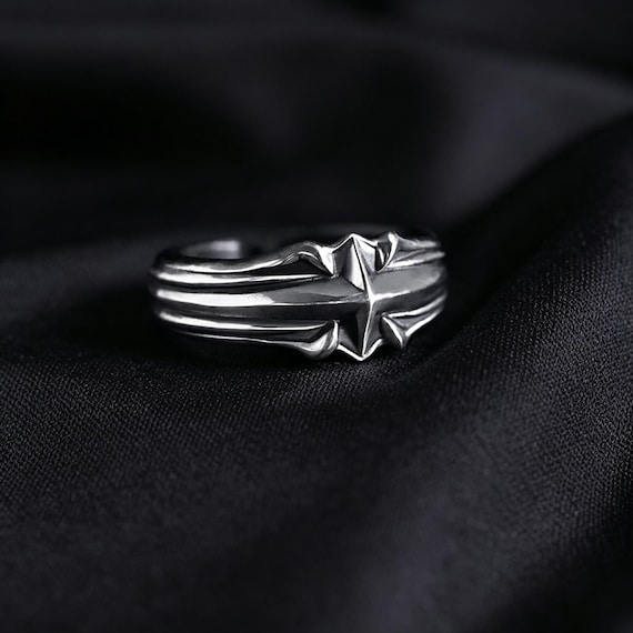 Vintage Gothic Cross Ring, Stainless Steel Punk Jewelry, Unisex Couple Ring Accessories