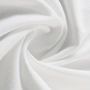 May include: Close-up of white fabric with soft folds and subtle textures. The fabric appears to be a knit or woven material, with visible threads and a smooth surface. The lighting highlights the curves and shadows of the folds.
