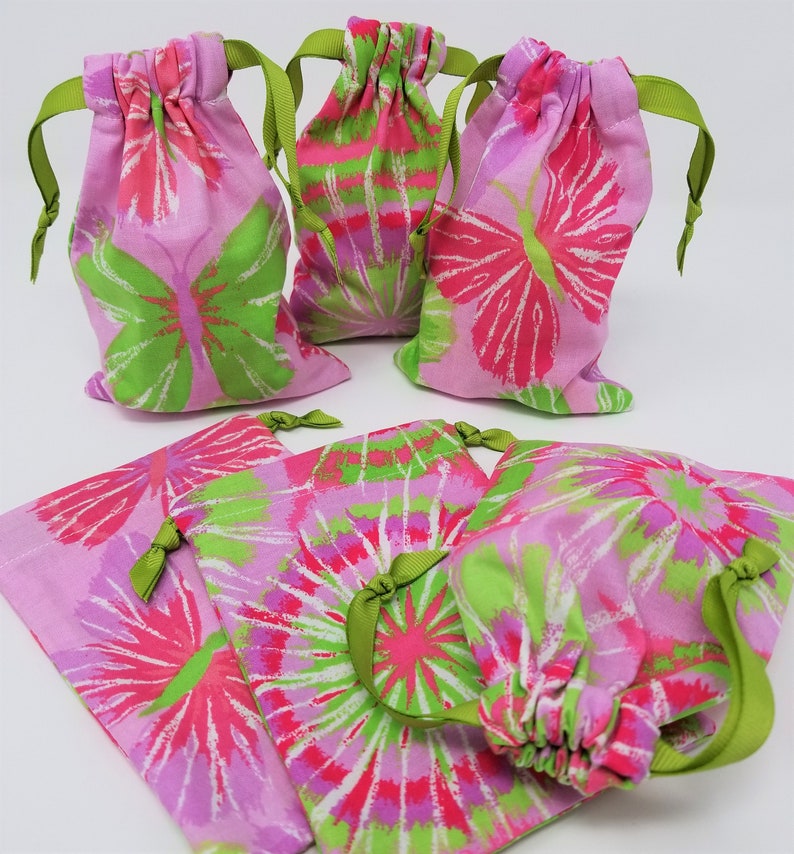 Butterfly Tie-Dye 4x6 Pink Green Favor Bag USA Made Set of Six paperless wastefree living