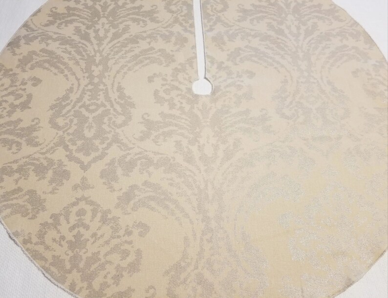 USA Made Champagne Beige Shimmery Damask 26 Tree Skirt