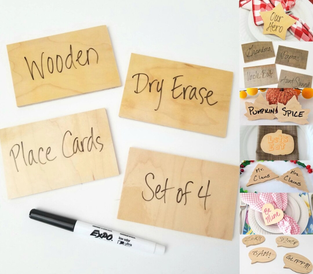 Wooden Dry Erase Place Cards Set of Four 4 Etsy
