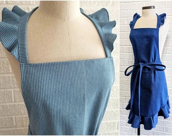 Denim Ruffle Apron - USA Made