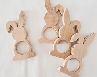 Wooden Napkin Ring Set of Four (4) - Bunny, Handcrafted in USA