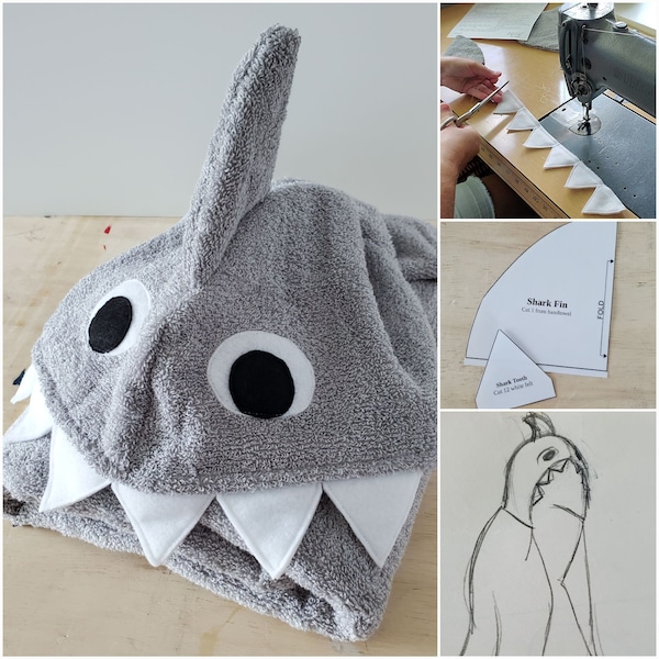 Sewing Pattern, Shark Hooded Towel - Digital Download