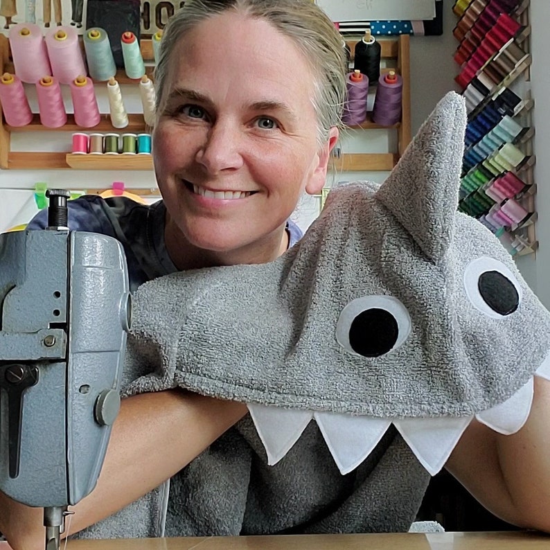 Sewing Pattern, Shark Hooded Towel Digital Download image 2