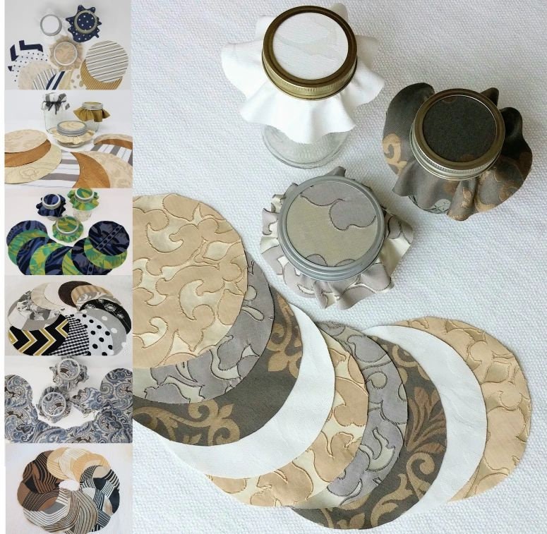 Neutral Mix Jar Topper Sets, 12 Fabric Circles