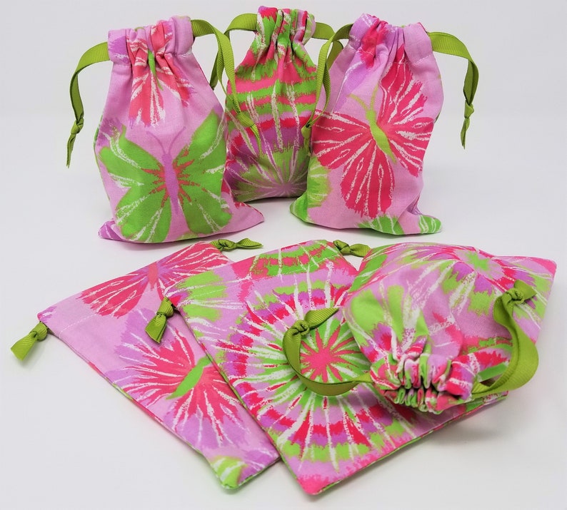 Butterfly Tie-Dye 4x6 Pink Green Favor Bag USA Made Set of Six paperless wastefree living