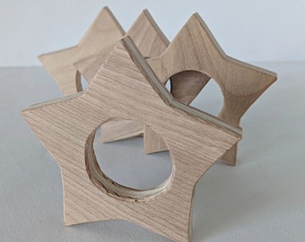 Wooden Napkin Ring Set of Four (4) - Star, Handcrafted in USA
