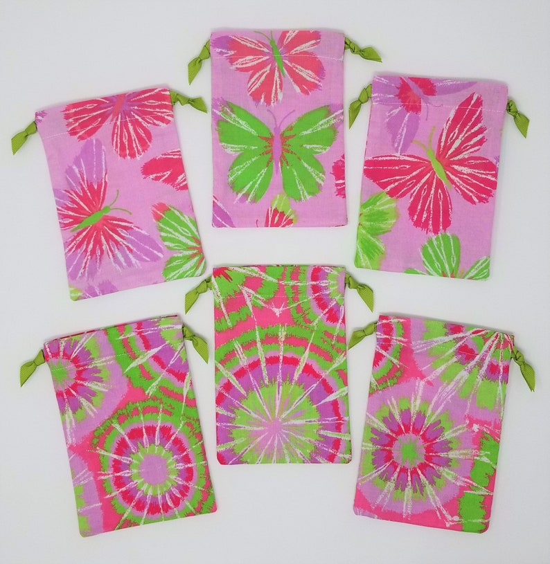 Butterfly Tie-Dye 4x6 Pink Green Favor Bag USA Made Set of Six paperless wastefree living