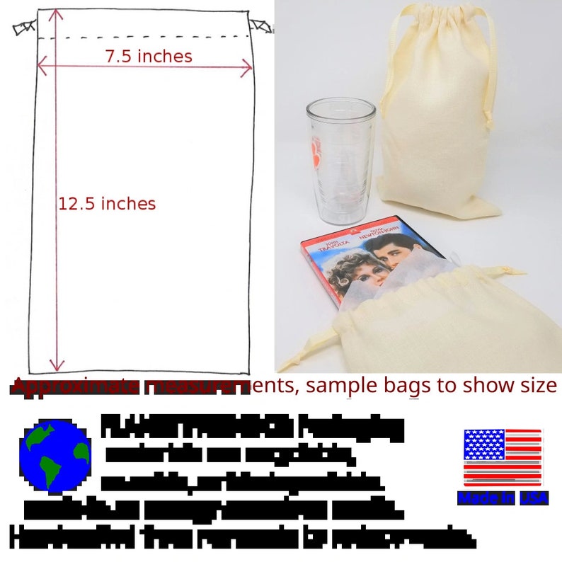 Drawstring Bag, Reusable Cloth Sack, American Made image 3