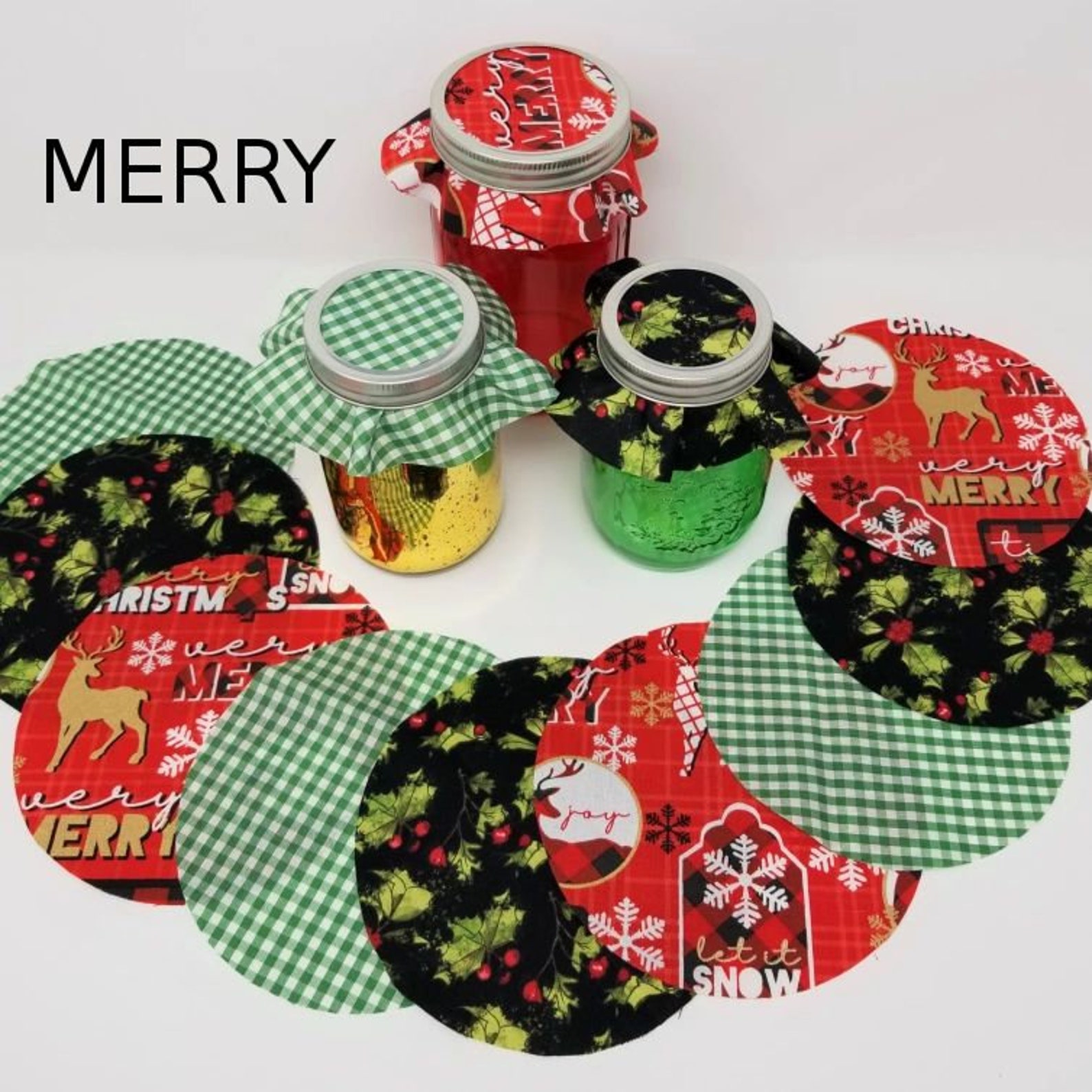 Holiday Jar Topper Sets 12 Fabric Circles USA Made Etsy