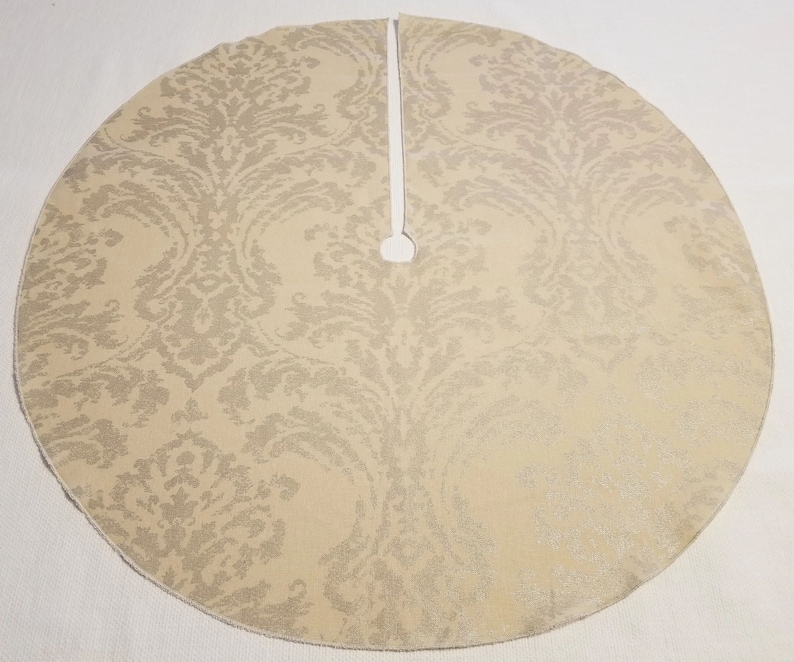 USA Made Champagne Beige Shimmery Damask 26 Tree Skirt
