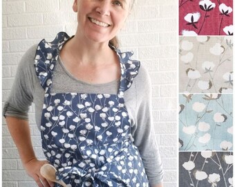 Ruffle Cotton Print Apron - Handcrafted in America