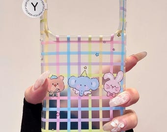 Pink Bear Blue Elephant Bunny Case with Charm, Kawaii Y2K Clear Pink CuteDay Cover iPhone 17 16 15 14 13 Pro Max, Coquette Gift For Her Cute