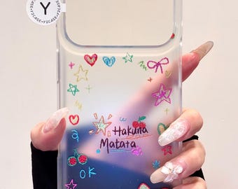 Kawaii Character Pink Case with Beaded Star Charm, Clear Pink Cover iPhone 17 16 15 14 13 Pro Max, Hakuna Matata Y2K Aesthetic Gift