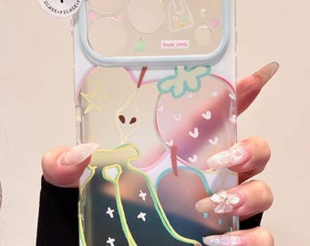 Kawaii Blue Character Case with Beaded Star Wristlet, Clear Silicone Cover iPhone 17 16 15 14 13 Pro Max, Y2K Kawaii Aesthetic Gift
