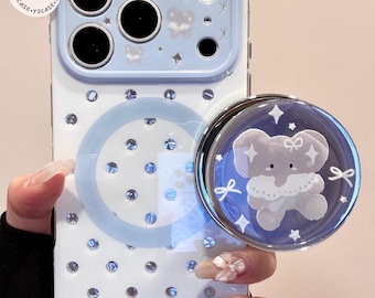 Cinnamoroll White MAGSAFE Case with Round Disc Grip & Charm, Kawaii White Cover iPhone 17 16 15 14 13 Pro Max, Y2K Coquette Gift