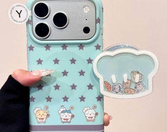 Kawaii Character Blue MAGSAFE Case with Bear Grip & Charm, Y2K Purple Cover iPhone 17 16 15 14 13 Pro Max, Kawaii Coquette Gift for Her