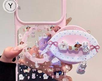 Pink Kawaii Character MAGSAFE Case with Oval Grip & Charm, Y2K Clear Pink Cover iPhone 17 16 15 14 13 Pro Max, Kawaii Aesthetic Gift