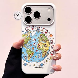 Hello Kitty White MAGSAFE Case with Globe PopSocket Grip, Kawaii Y2K Aesthetic Cute iPhone Case Cover iPhone 17 16 15 14 13 Pro Max Gift Case Only