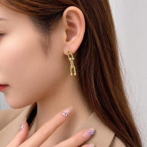 Pendientes colgantes geométricos minimalistas dorados – Pendientes colgantes modernos de eslabones de cadena