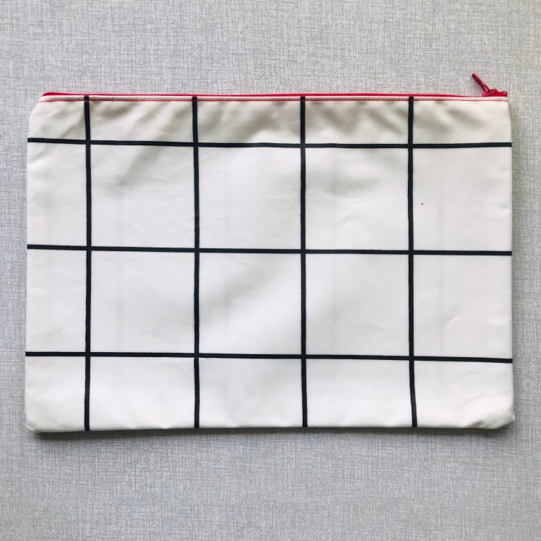 Large Monochrome Black and White Grid Japanese Oilcloth Zipper Pouch Etsy
