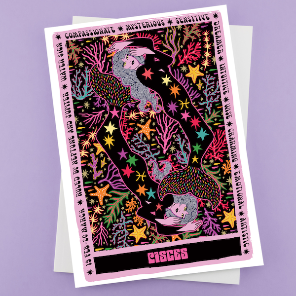 Pisces Tarot Greeting Card - Astrology - Horoscope - Zodiac card - Pisces Birthday Gift