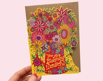 You Are Blooming Wonderful Cut Out Floral Greeting Card  - Birthday - Congratulations - Well Done - New Job - Graduation - Thank You