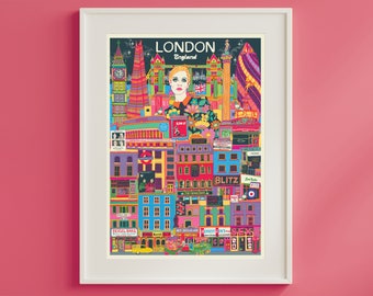 London England Poster - London Travel Print - London City Skyline - Home Decor - Travel Poster