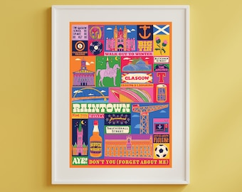 Glasgow Poster - Glasgow Scotland Art Print - Graduation - Housewarming Gift