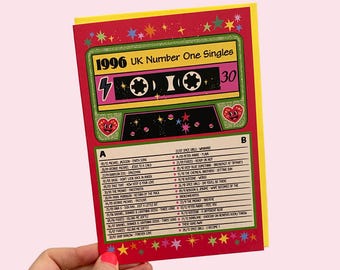 30th Birthday Greeting Card - Number One Chart Singles 1996 Card