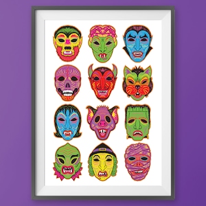 Vintage Halloween Monster Mask Poster - Halloween Mask Print