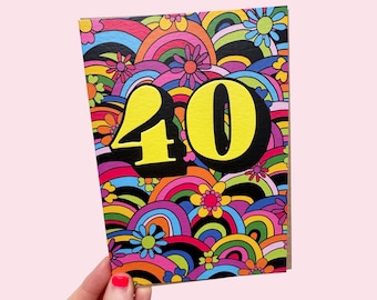 40th Birthday Greeting Card - Embossed Forty Psychedelic Birthday Card