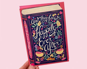 Tarjeta de felicitación de boda - Y vivieron felices para siempre - Felicitaciones - Sr. y Sra. - Recién casados - Compromiso