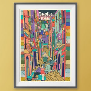 Póster de Nápoles, Italia - Impresión de Italia - Póster del horizonte de la ciudad de Nápoles - Impresión de viaje a Italia - Póster de Nápoles