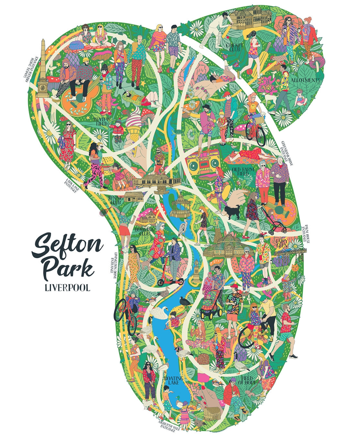 Sefton Park Liverpool Illustrated Map Poster Merseyside Etsy UK