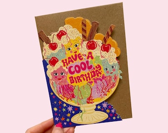 Cool Birthday Ice Cream Sundae Die-cut Greeting Card